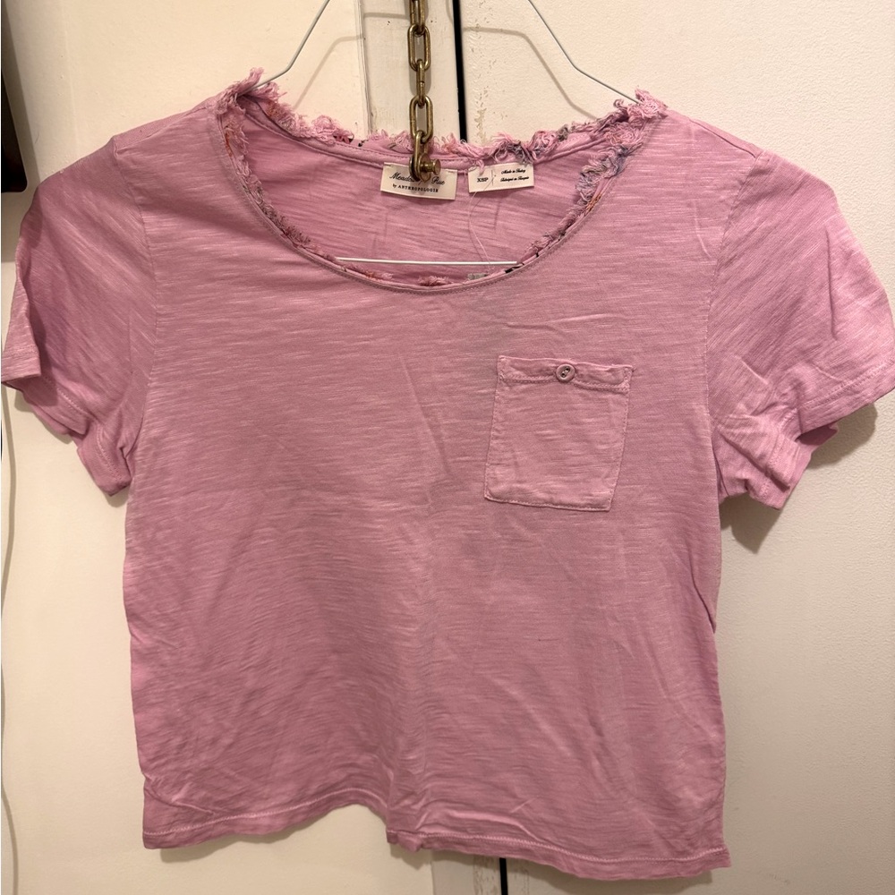 Anthropologie Meadow Rue Purple Crop Top Floral Hem